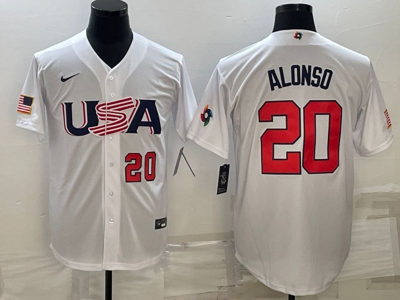 Men 2023 World Cub USA 20 Alonso White Nike MLB Jersey5